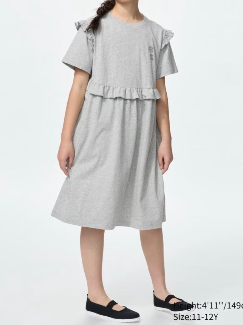Uniqlo Gray Frill Flower Dress with Pockets